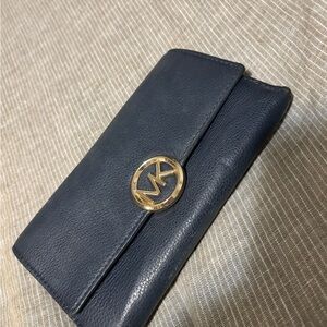 Michael Kors Navy Wallet with Gold Logo